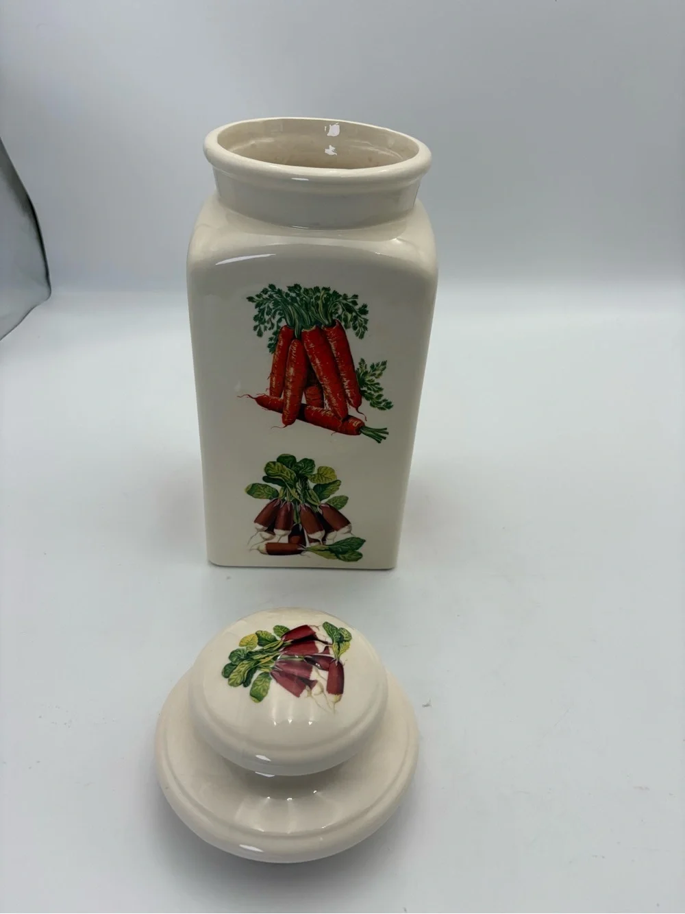 Vintage Ceramic Container Jar - Cream Ceramic with Vegetable Motif